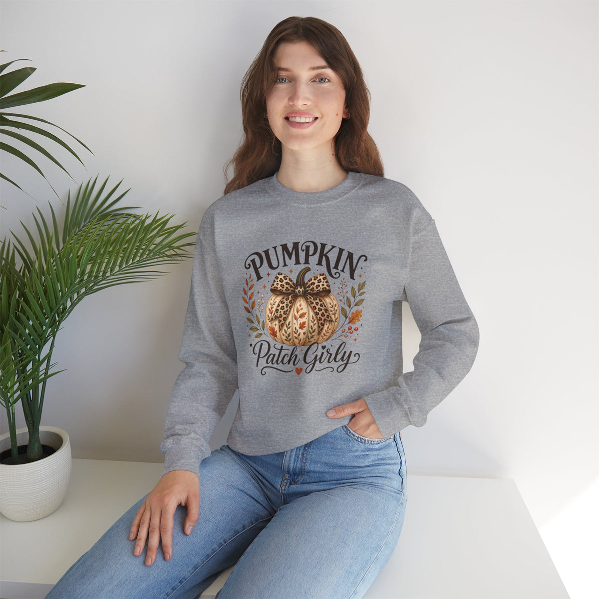 Pumpkin Patch Girly Sweatshirt — Cute Fall Pumpkin Crewneck for Women