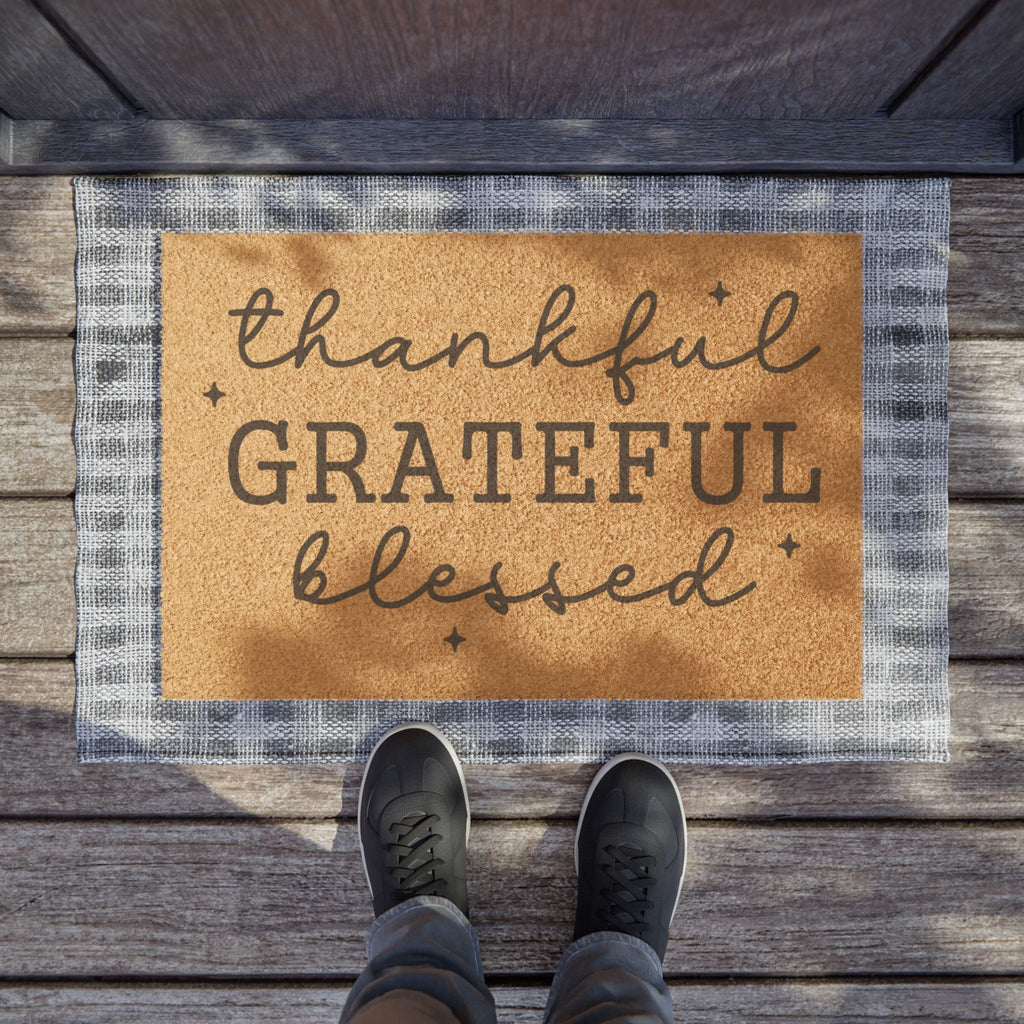 Doormat — Thankful Grateful Blessed Outdoor Coir Welcome Mat