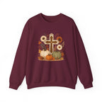Fall Cross Sweatshirt — Christian Pumpkin & Sunflower Autumn Crewneck