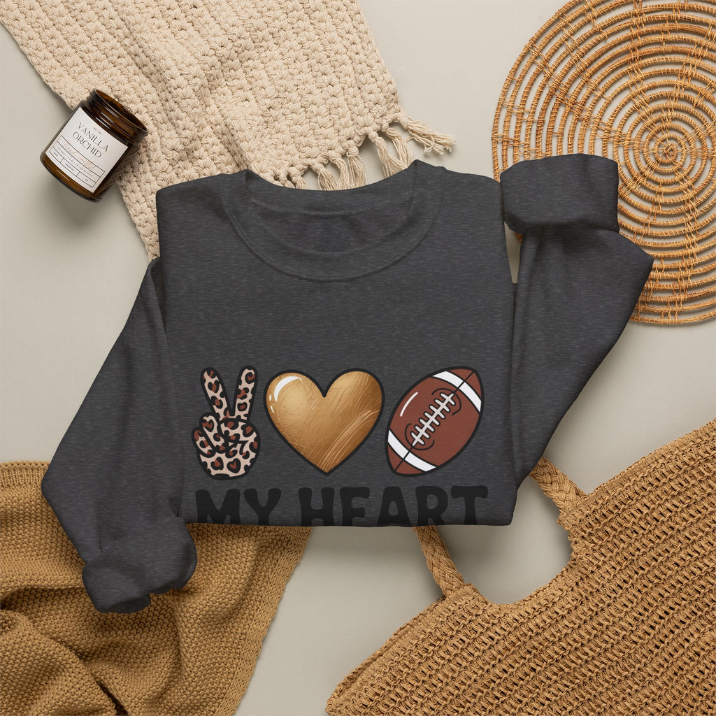 Football Mom Crewneck Sweatshirt - "My Heart Is On That Field" Leopard Accent