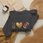 Football Mom Crewneck Sweatshirt - "My Heart Is On That Field" Leopard Accent