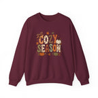 Cozy Season Crewneck Sweatshirt — Fall Pumpkin Autumn Leaves Graphic