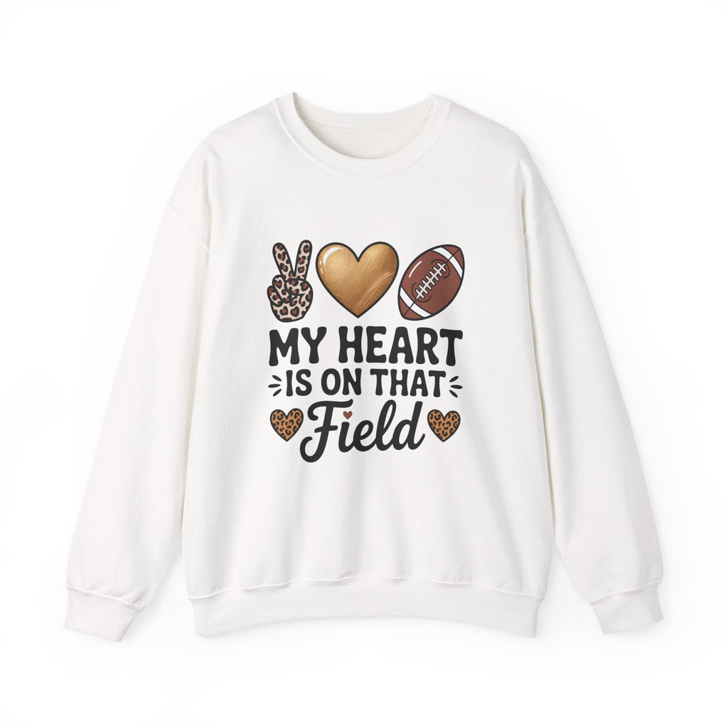 Football Mom Crewneck Sweatshirt - "My Heart Is On That Field" Leopard Accent