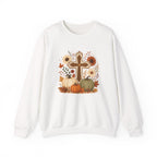 Fall Cross Sweatshirt — Christian Pumpkin & Sunflower Autumn Crewneck