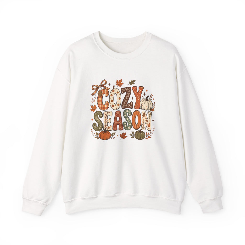 Cozy Season Crewneck Sweatshirt — Fall Pumpkin Autumn Leaves Graphic