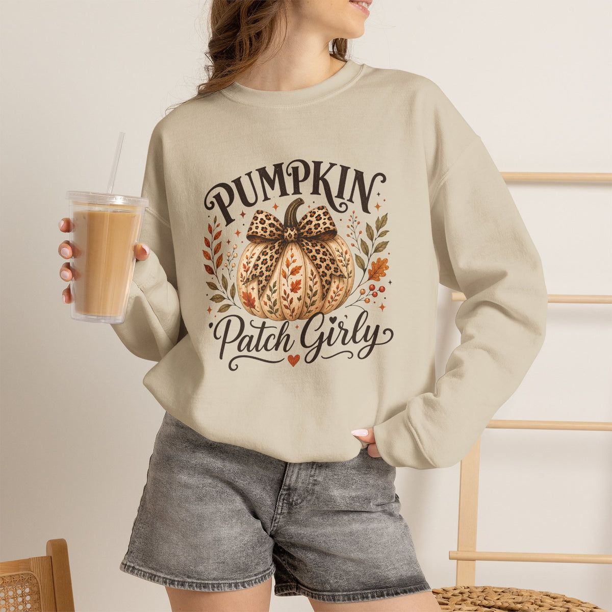 Pumpkin Patch Girly Sweatshirt — Cute Fall Pumpkin Crewneck for Women