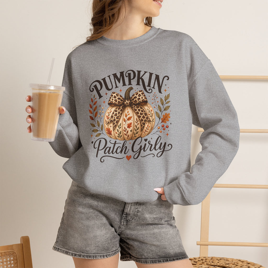 Pumpkin Patch Girly Sweatshirt — Cute Fall Pumpkin Crewneck for Women
