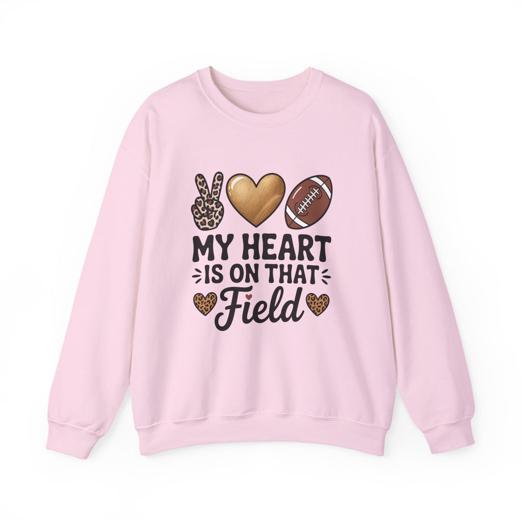 Football Mom Crewneck Sweatshirt - "My Heart Is On That Field" Leopard Accent