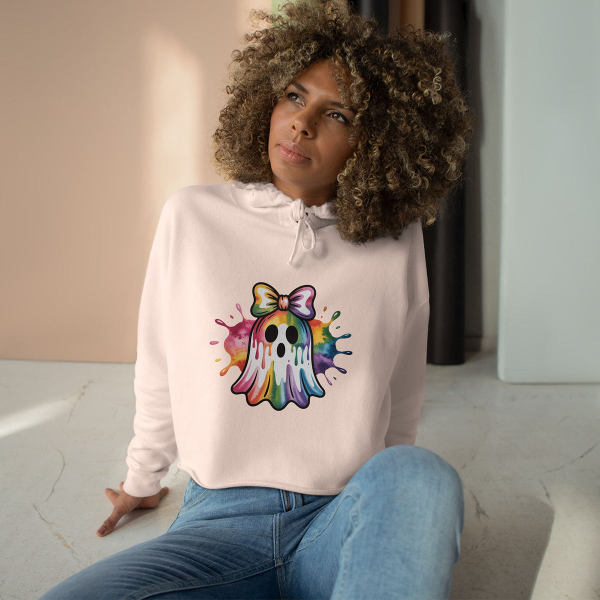 Watercolor Ghost Crop Hoodie