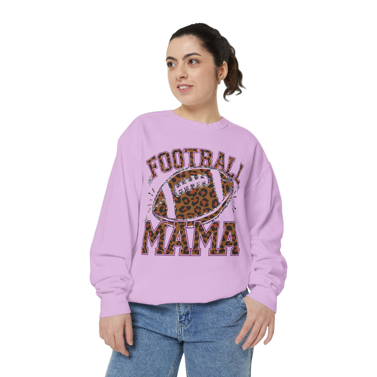 Football Mama Sweatshirt — Leopard Print Football Graphic