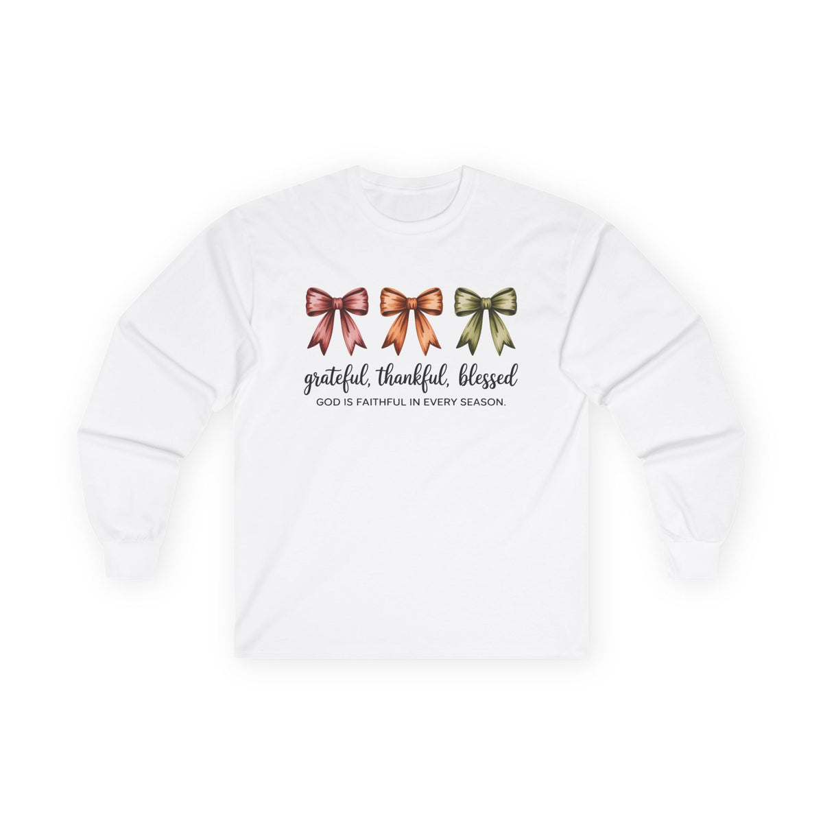 Long Sleeve Tee — Grateful Thankful Blessed with Fall Bows