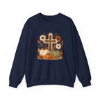 Fall Cross Sweatshirt — Christian Pumpkin & Sunflower Autumn Crewneck