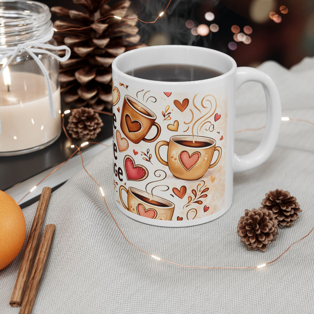 Coffee Is My Love Language Mug — Cute Heart & Coffee Cup Ceramic Coffee Mug (11oz, 15oz)