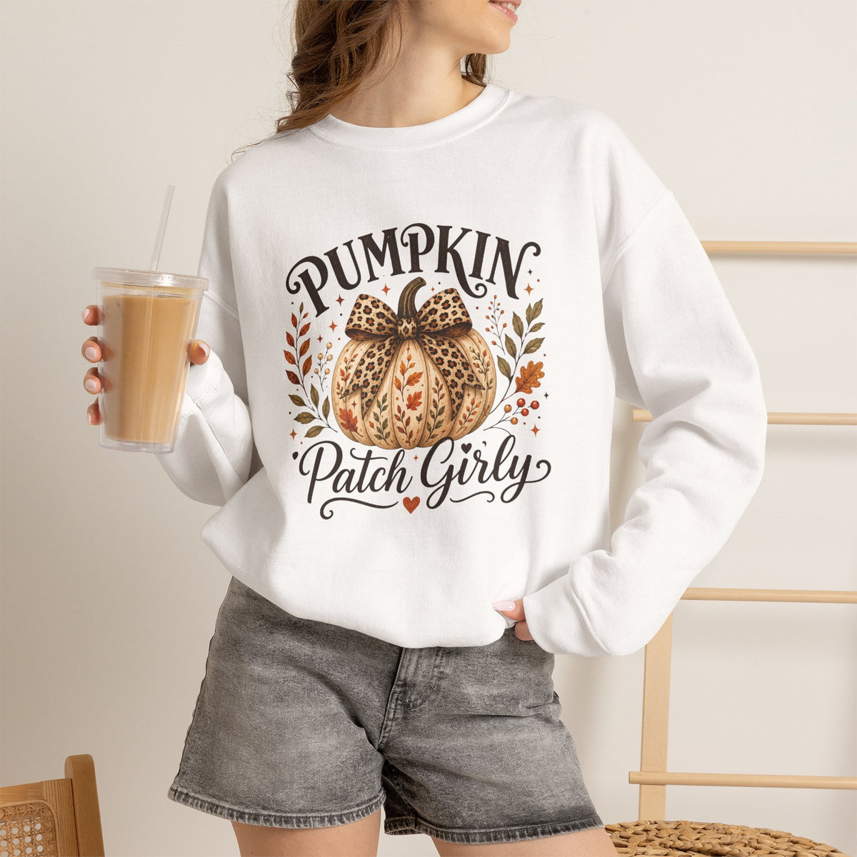 Pumpkin Patch Girly Sweatshirt — Cute Fall Pumpkin Crewneck for Women