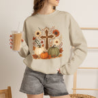 Fall Cross Sweatshirt — Christian Pumpkin & Sunflower Autumn Crewneck