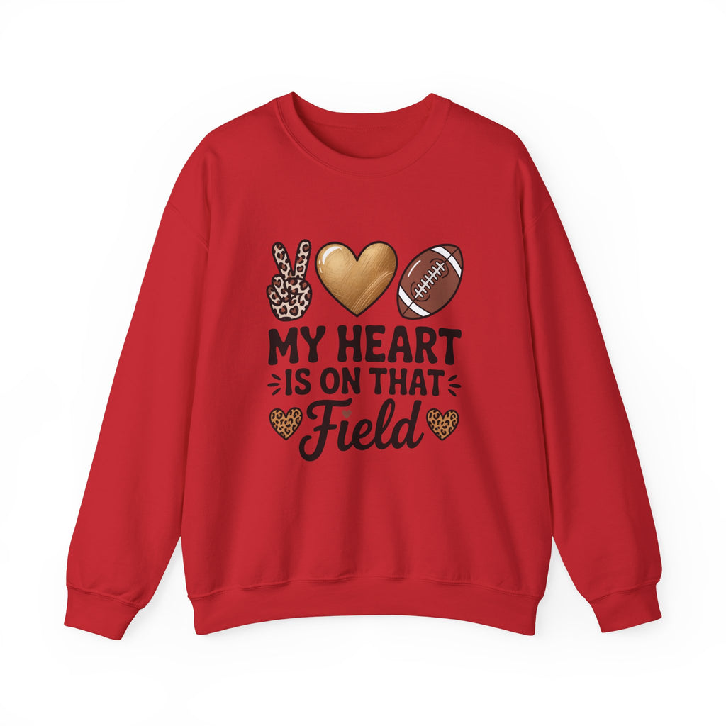 Football Mom Crewneck Sweatshirt - "My Heart Is On That Field" Leopard Accent