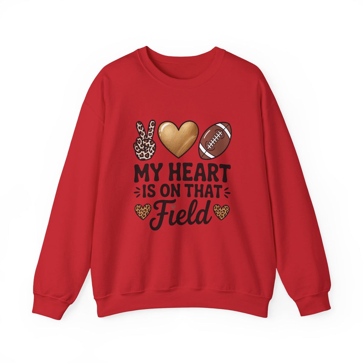 Football Mom Crewneck Sweatshirt - "My Heart Is On That Field" Leopard Accent