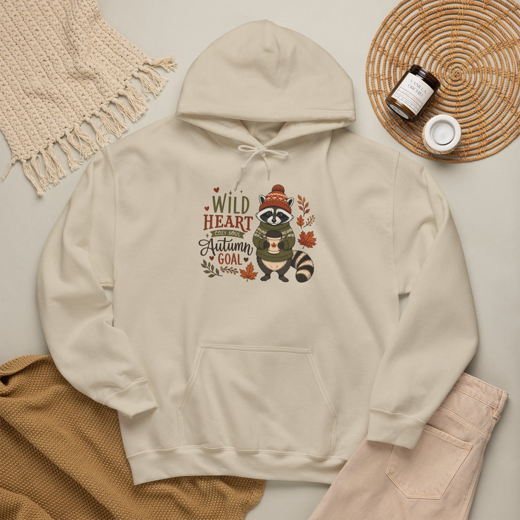 Autumn Raccoon Hoodie - "Wild Heart, Autumn Soul" Cozy Fall Sweatshirt