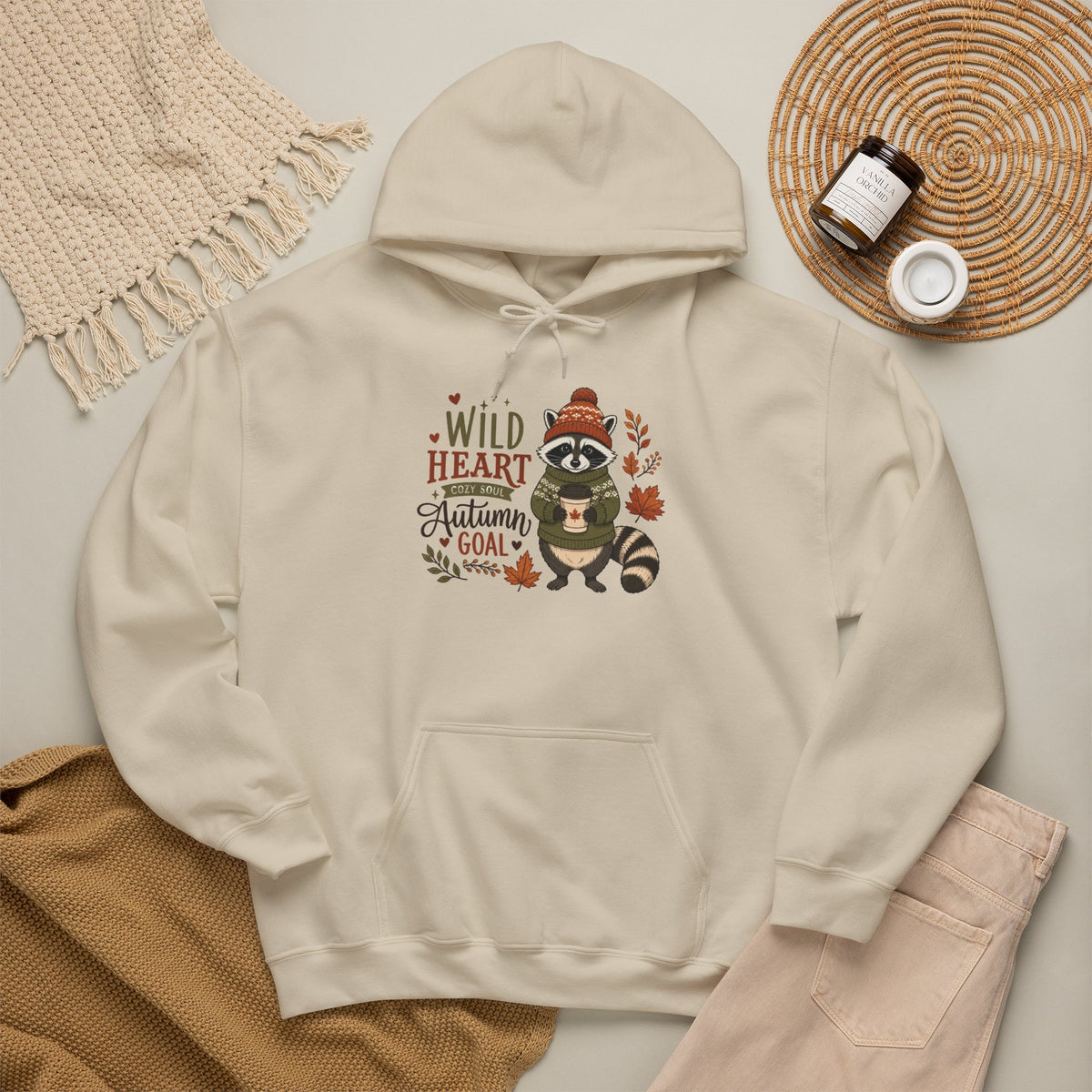 Autumn Raccoon Hoodie - "Wild Heart, Autumn Soul" Cozy Fall Sweatshirt