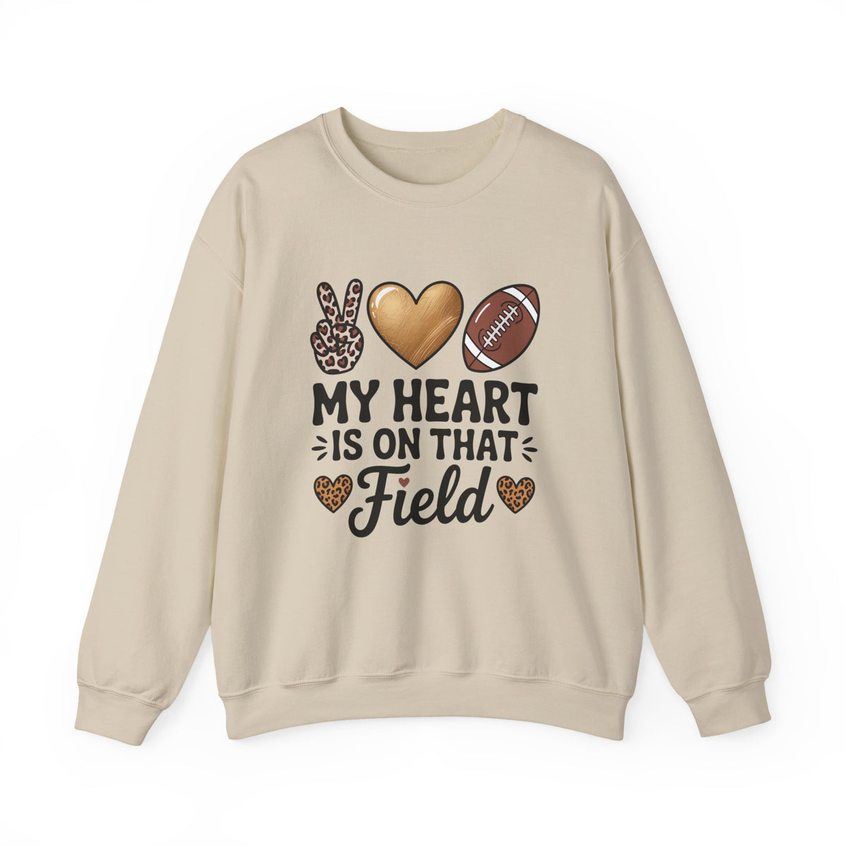 Football Mom Crewneck Sweatshirt - "My Heart Is On That Field" Leopard Accent