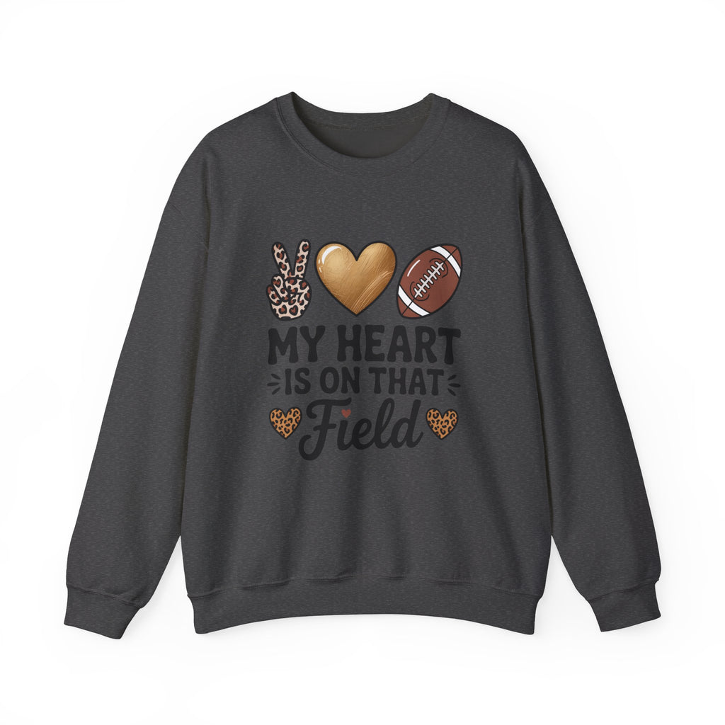 Football Mom Crewneck Sweatshirt - "My Heart Is On That Field" Leopard Accent