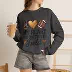 Football Mom Crewneck Sweatshirt - "My Heart Is On That Field" Leopard Accent