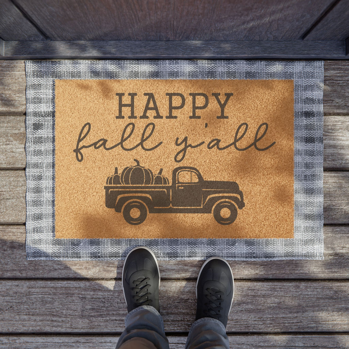 Happy Fall Y'all Doormat - Rustic Pumpkin Truck Welcome Mat