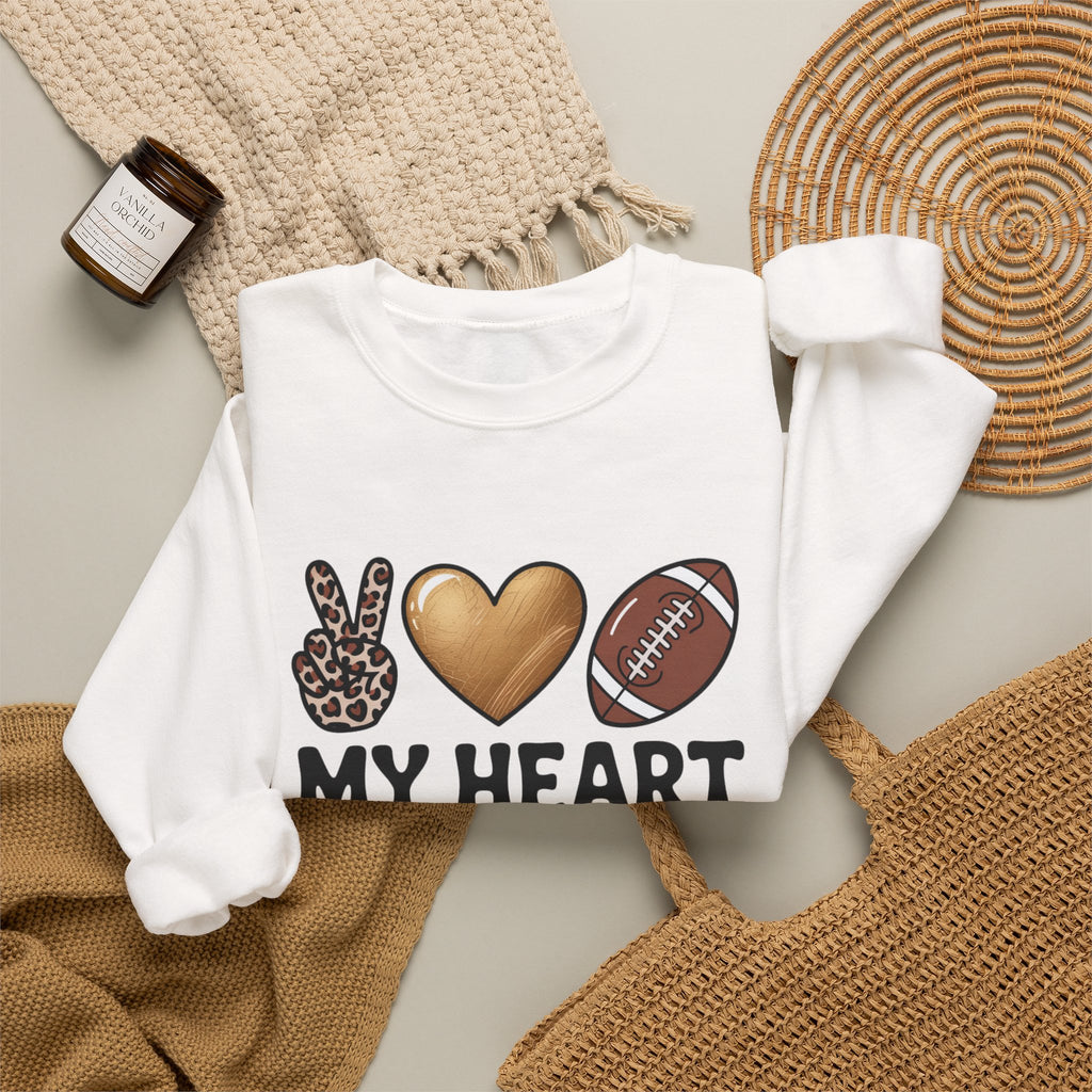 Football Mom Crewneck Sweatshirt - "My Heart Is On That Field" Leopard Accent