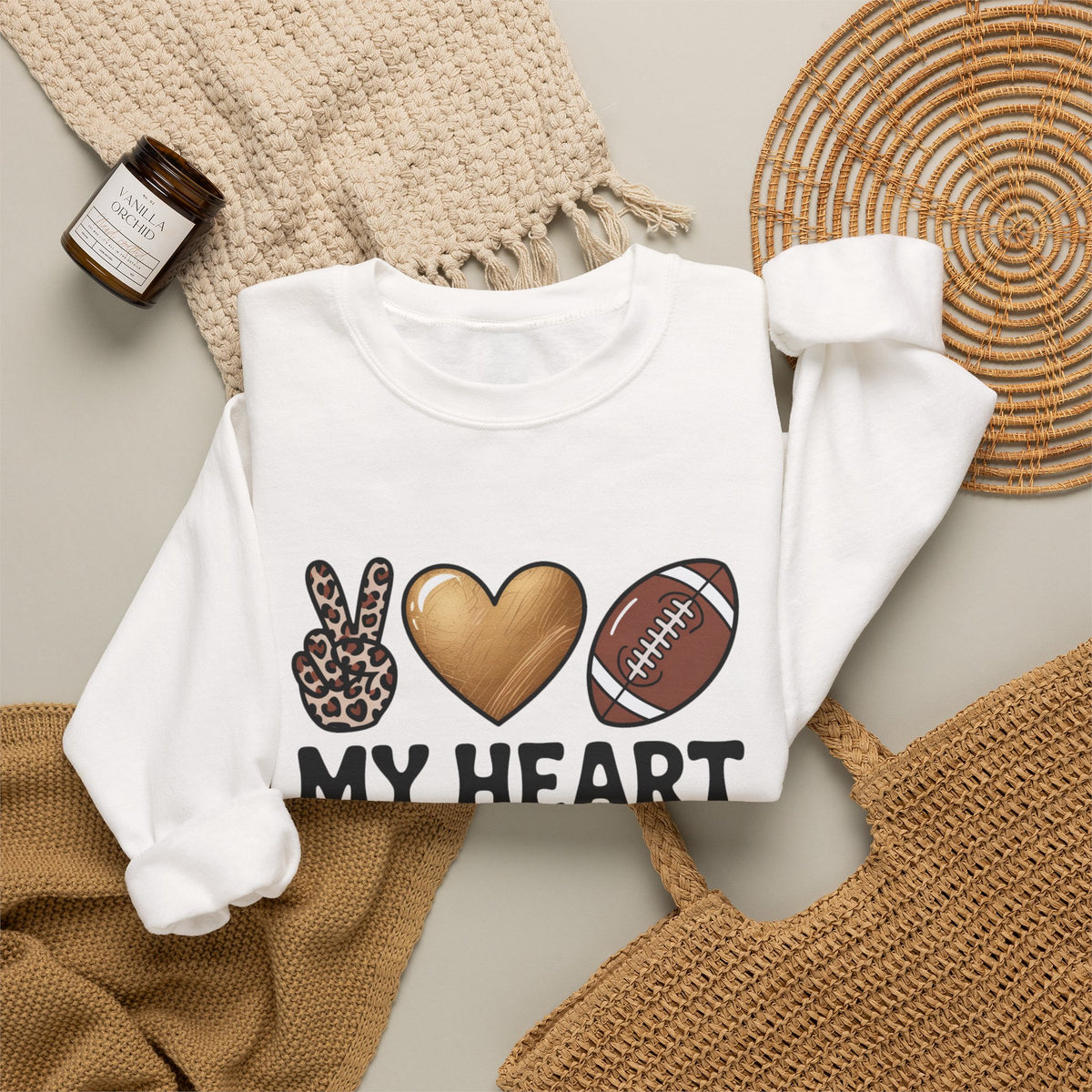 Football Mom Crewneck Sweatshirt - "My Heart Is On That Field" Leopard Accent