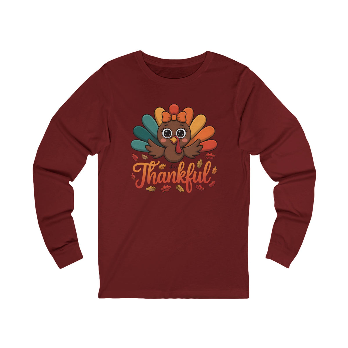 Thankful Turkey Long Sleeve Tee — Cute Thanksgiving Graphic Shirt
