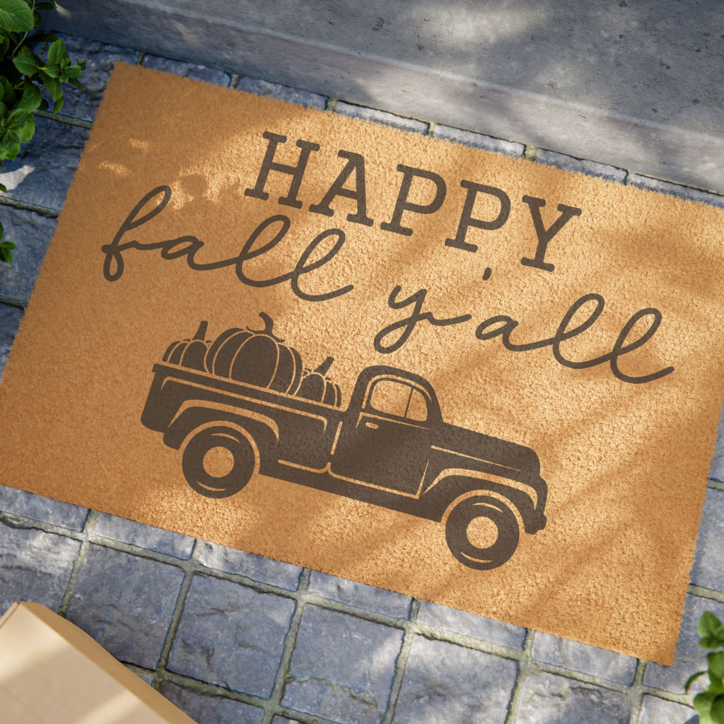 Happy Fall Y'all Doormat - Rustic Pumpkin Truck Welcome Mat