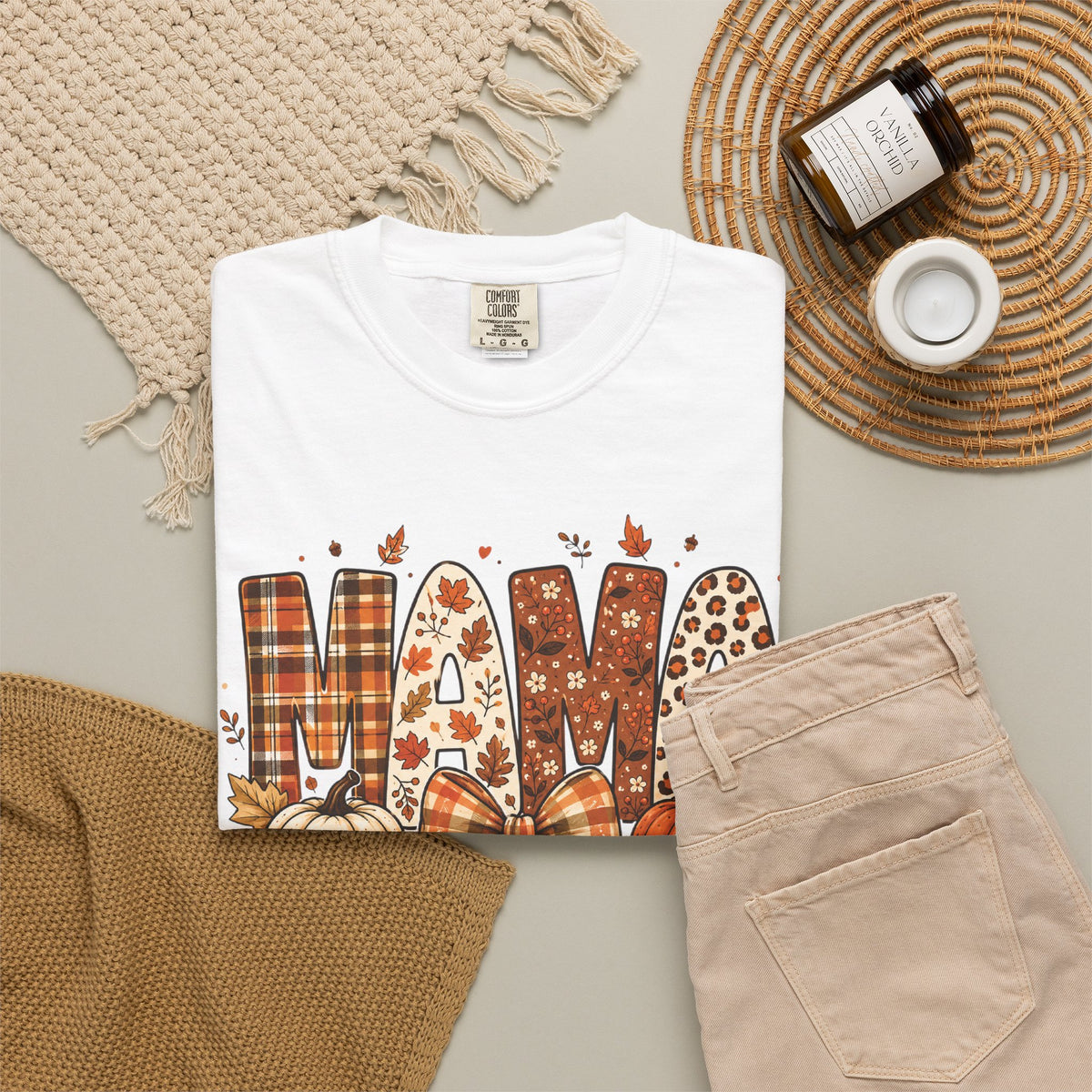 Mama Fall Plaid Pumpkin T-Shirt