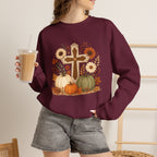 Fall Cross Sweatshirt — Christian Pumpkin & Sunflower Autumn Crewneck