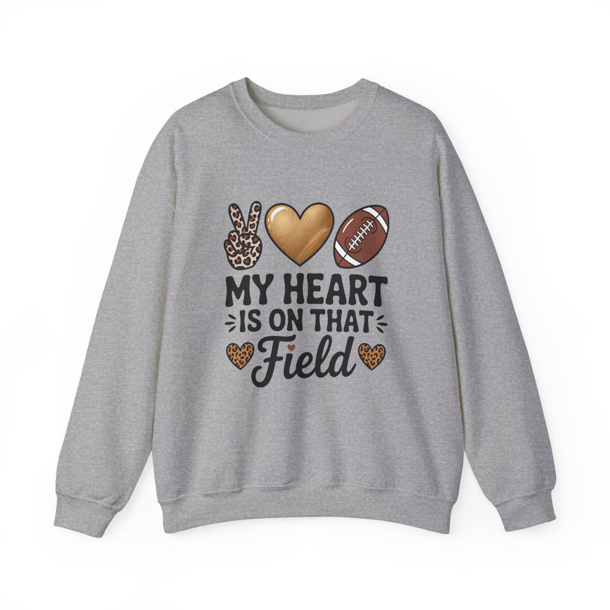 Football Mom Crewneck Sweatshirt - "My Heart Is On That Field" Leopard Accent