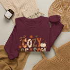 Cozy Season Crewneck Sweatshirt — Fall Pumpkin Autumn Leaves Graphic
