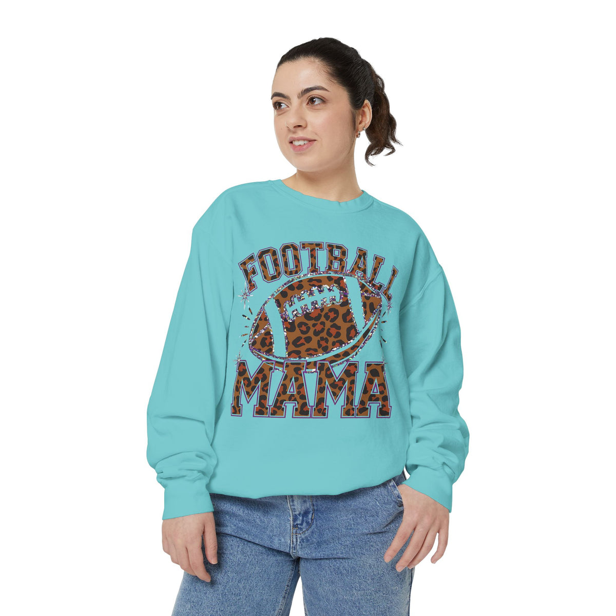 Football Mama Sweatshirt — Leopard Print Football Graphic
