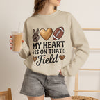 Football Mom Crewneck Sweatshirt - "My Heart Is On That Field" Leopard Accent