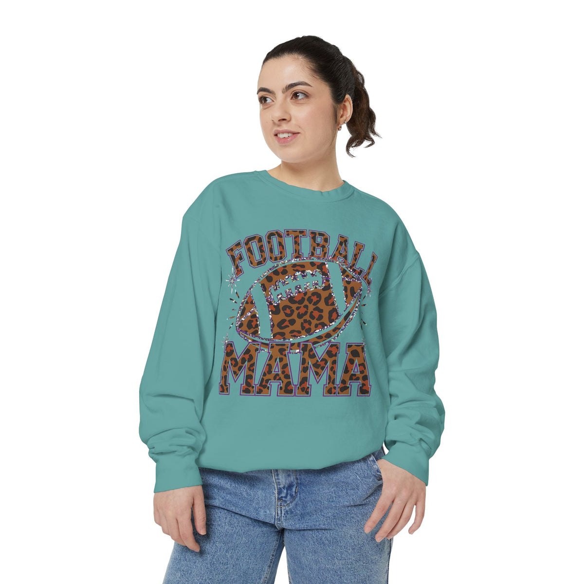 Football Mama Sweatshirt — Leopard Print Football Graphic
