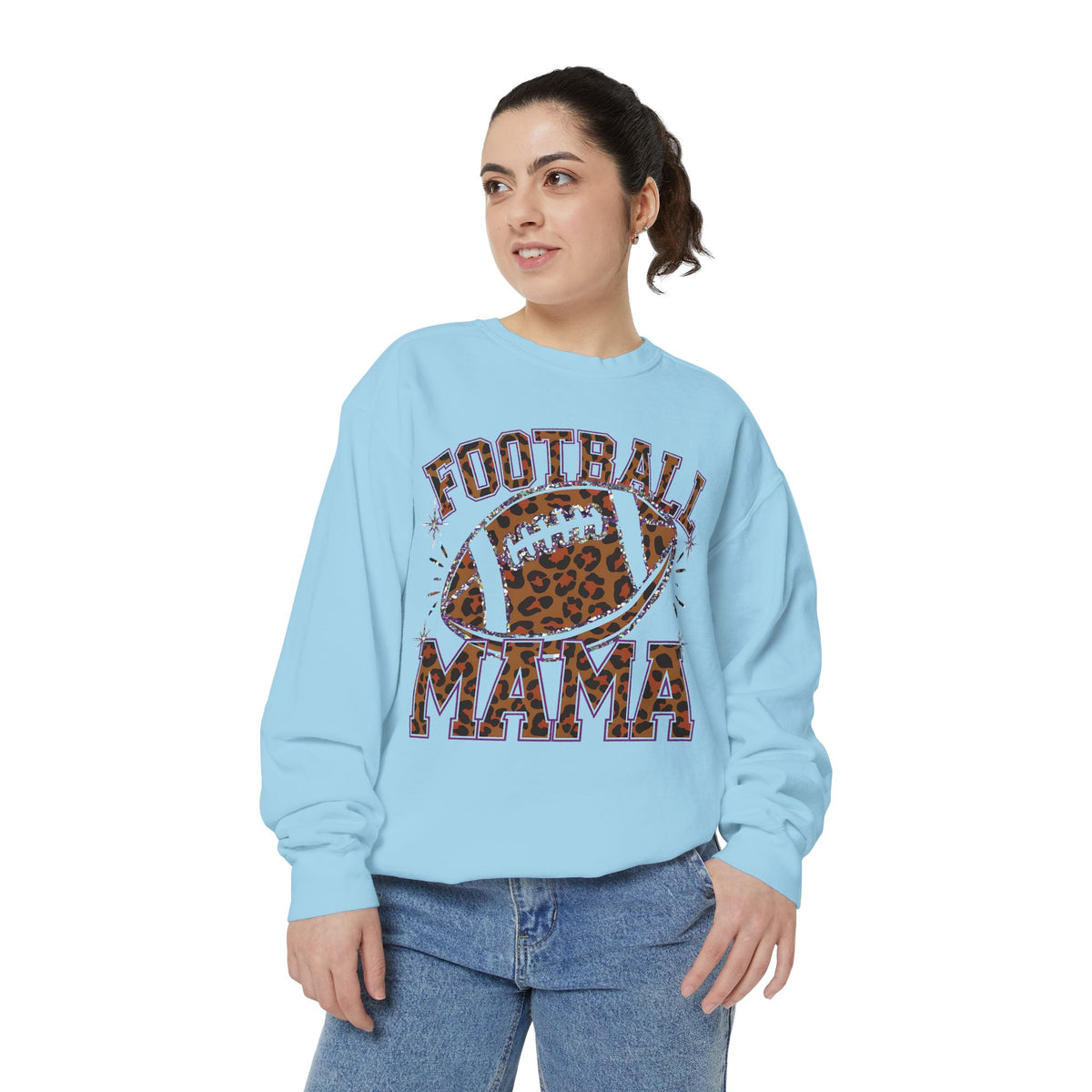 Football Mama Sweatshirt — Leopard Print Football Graphic