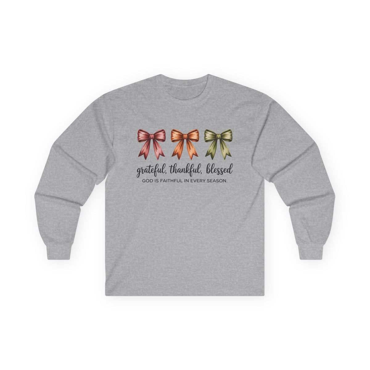Long Sleeve Tee — Grateful Thankful Blessed with Fall Bows