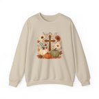 Fall Cross Sweatshirt — Christian Pumpkin & Sunflower Autumn Crewneck